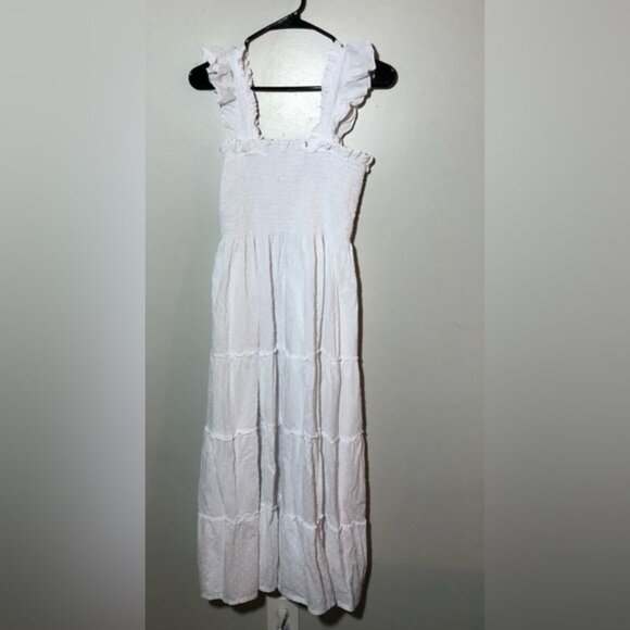 Hill House nap dress womens L white Swiss dot tiered maxi dress ruched bodice - Picture 2 of 11
